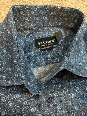 St. Croix Contemporary Men's Blue Patterned Dress Shirt made in Italy